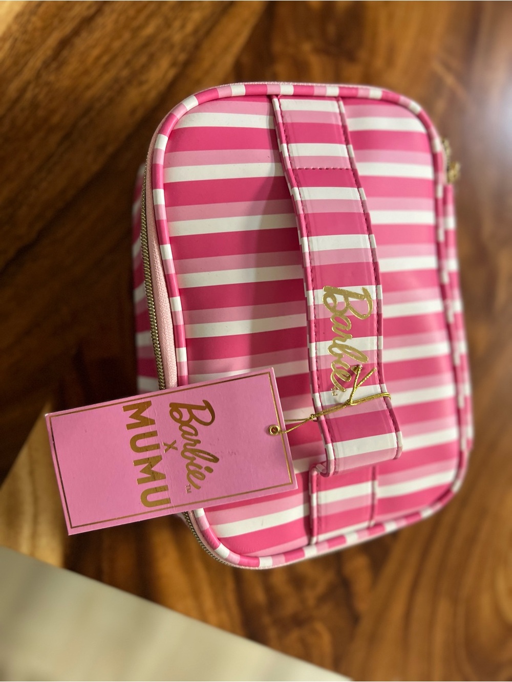 Show Me Your MuMu Pink and White Striped Cosmetic Case